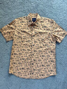 Texas Standard Men’s West Texas Toile Pearl Snap Shirt XL Short Sleeve Tan